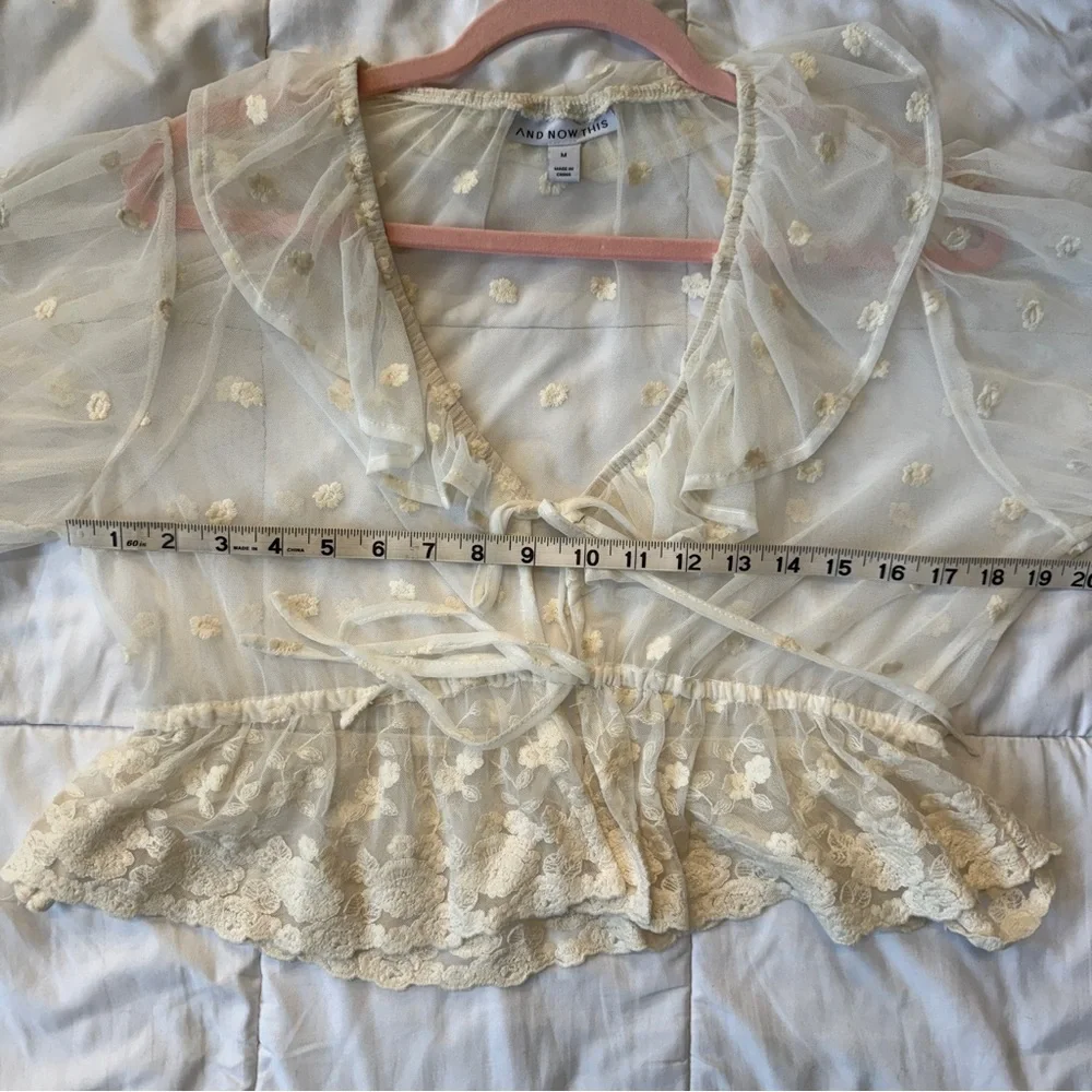 And Now This Sheer Floral Embroidered Ruffle Ivory Blouse Women’s Medium - Picture 9 of 10
